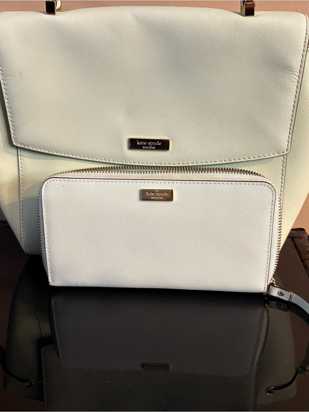 kate spade Cream Leather Backpack with Matching Zip Wallet